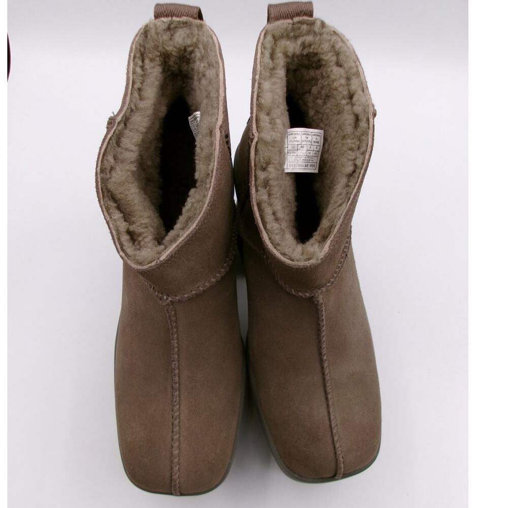 UGG New Heights Platform Mini Boots Hickory Shearling Size 8 - Picture 2 of 9